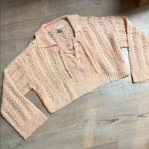 NWOT VENUS Peachy Pink V-Neck Lace-Up Sweater
